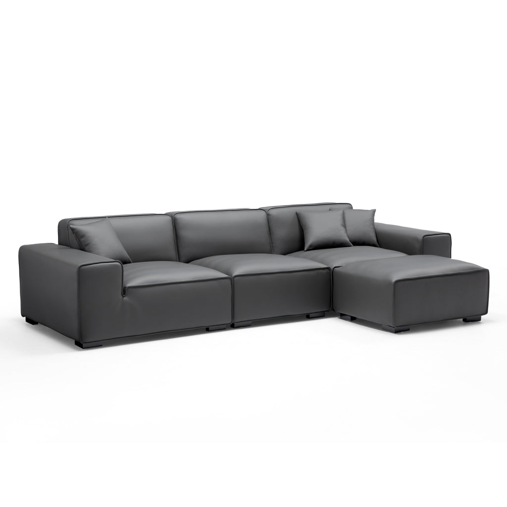 Canapé et pouf modulaires en cuir kaki Domus