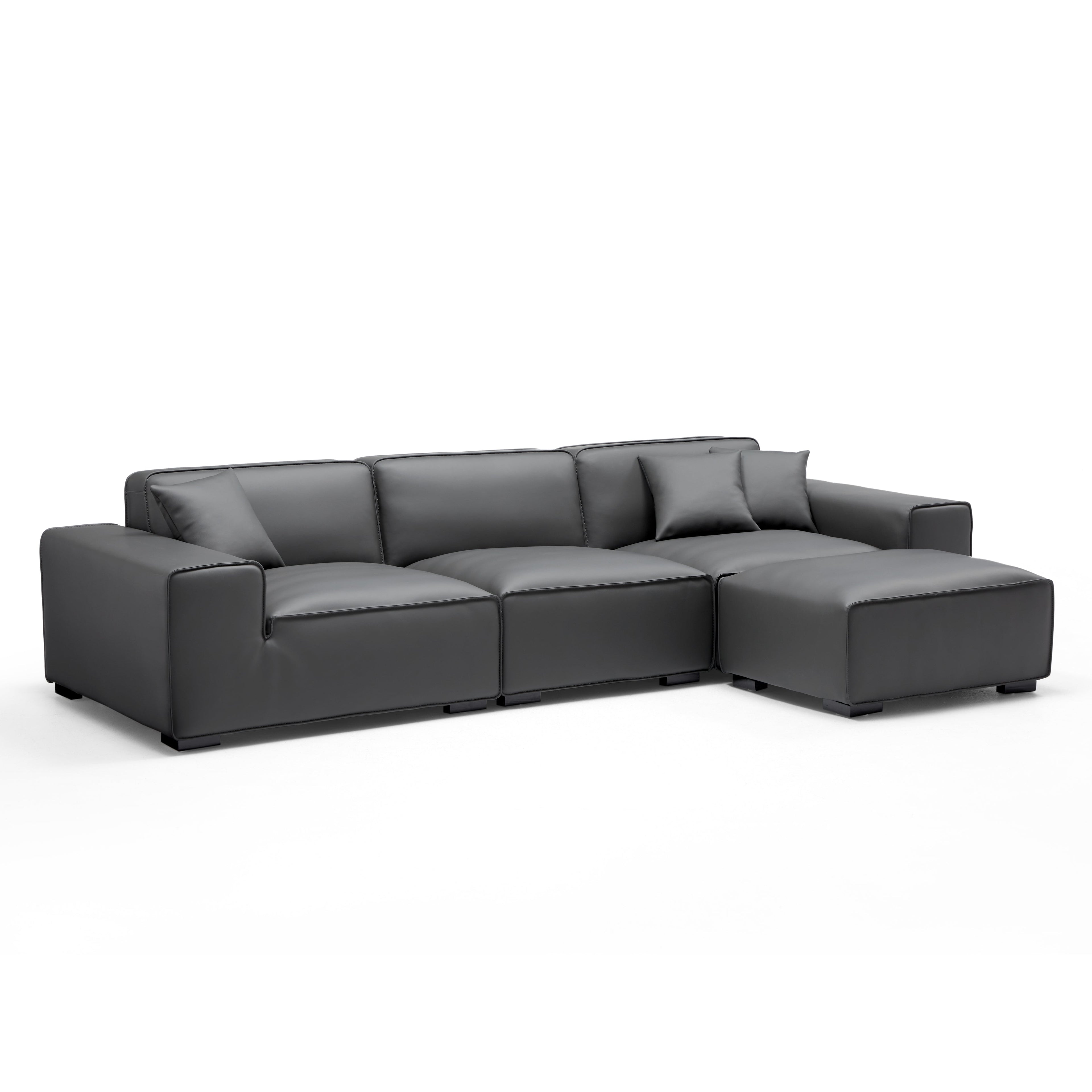 Canapé et pouf modulaires en cuir kaki Domus