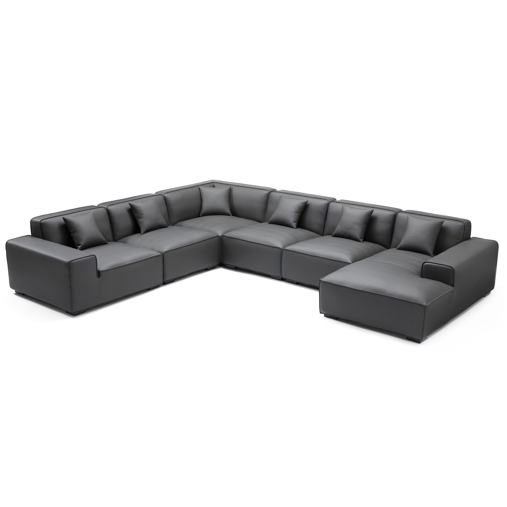 Canapé d'angle modulaire en cuir noir Domus en forme de U