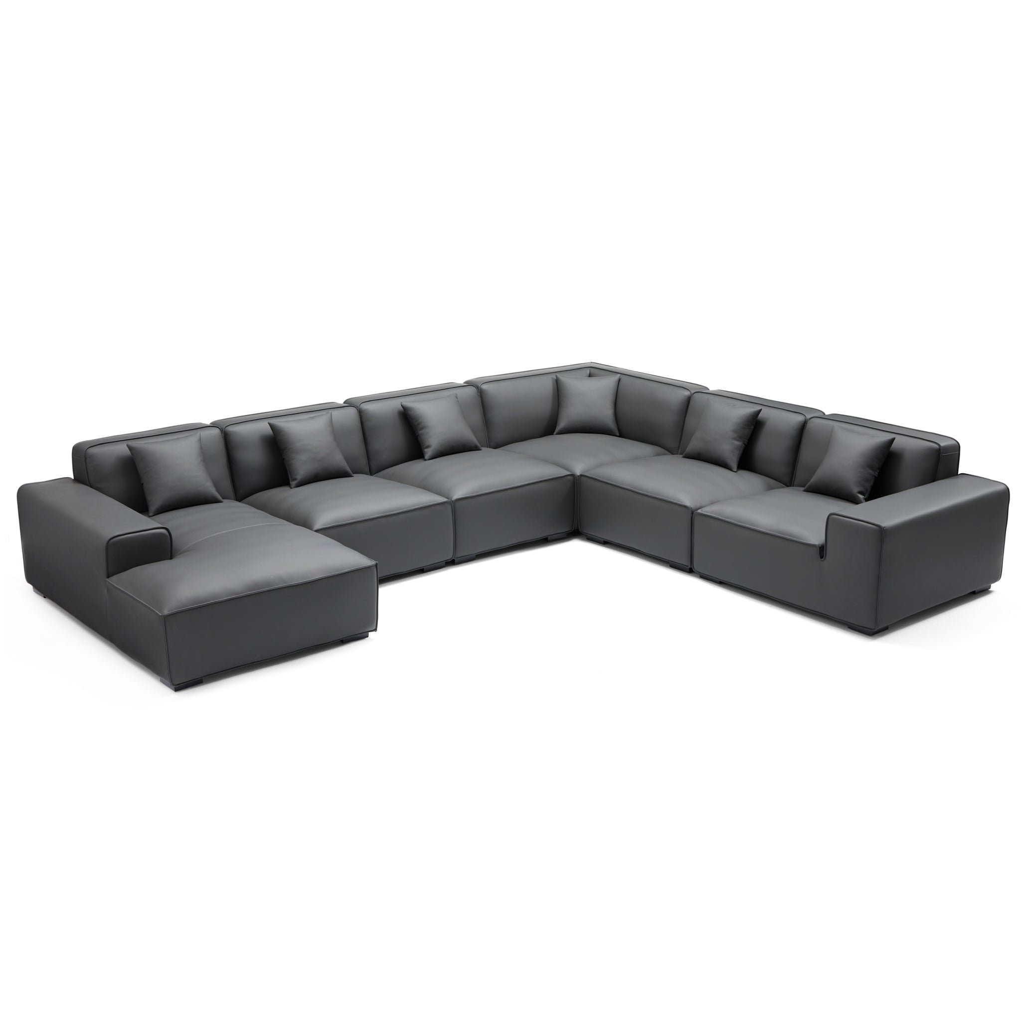 Canapé d'angle modulaire en cuir noir Domus en forme de U