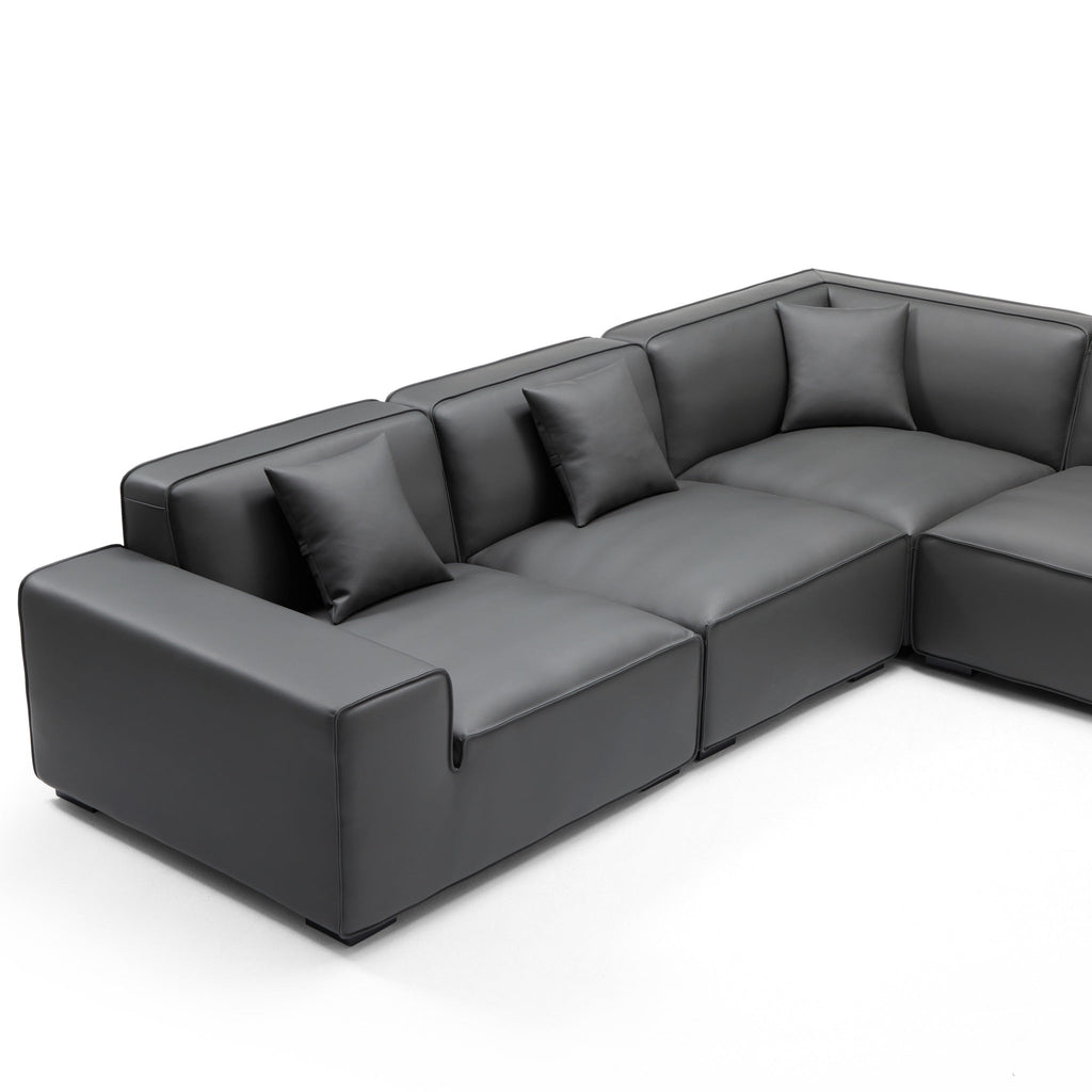 Canapé d'angle modulaire en cuir noir Domus en forme de U