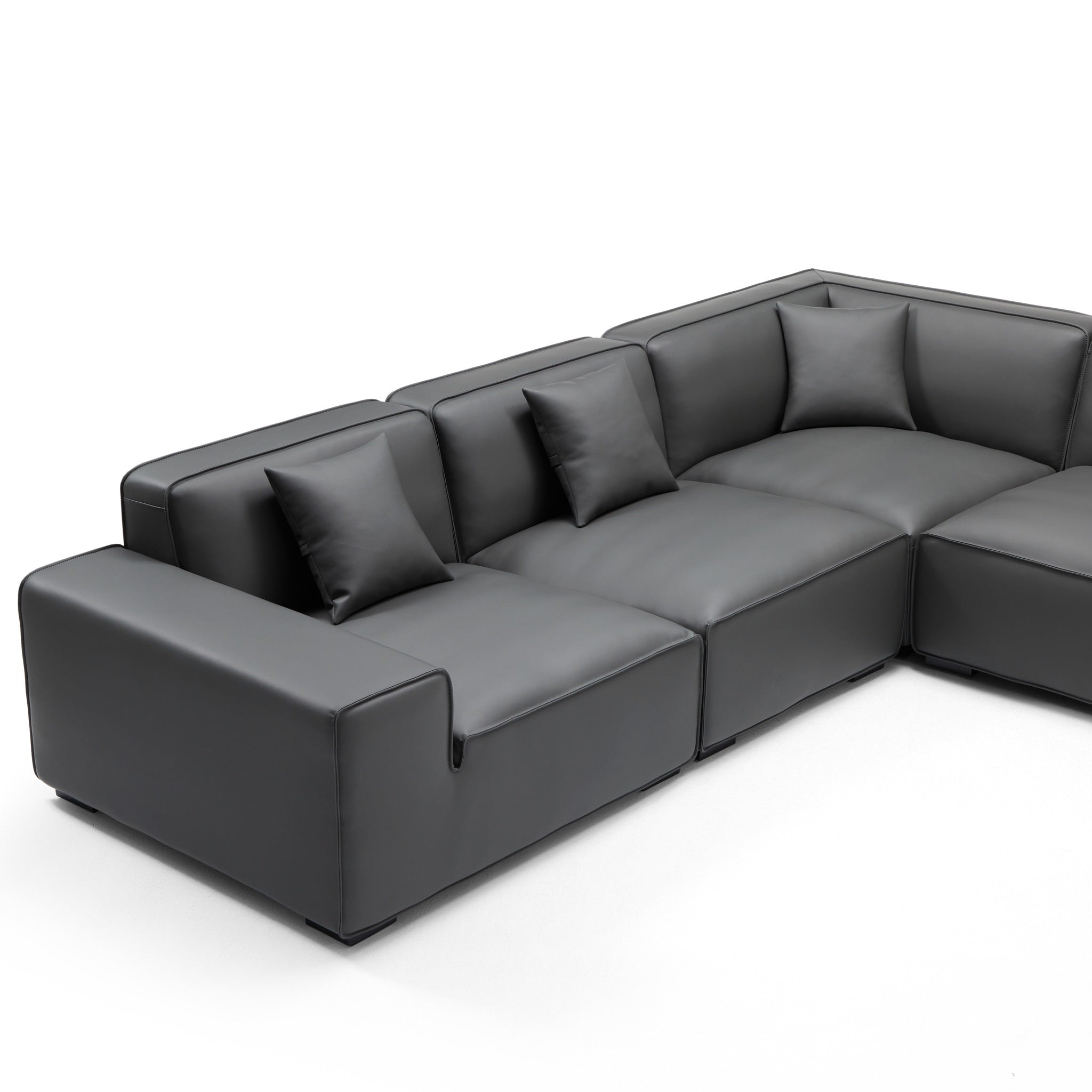 Canapé d'angle modulaire en cuir noir Domus en forme de U