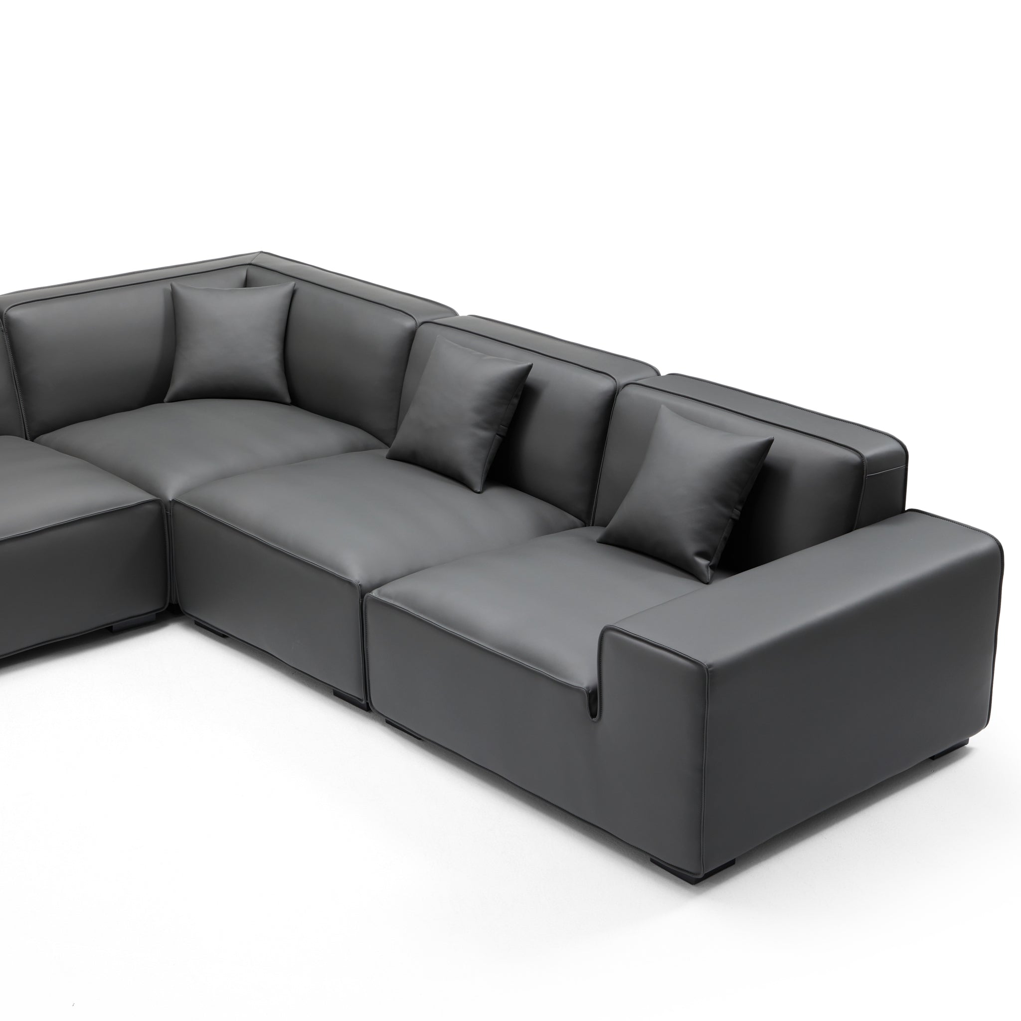 Canapé d'angle modulaire en cuir noir Domus en forme de U