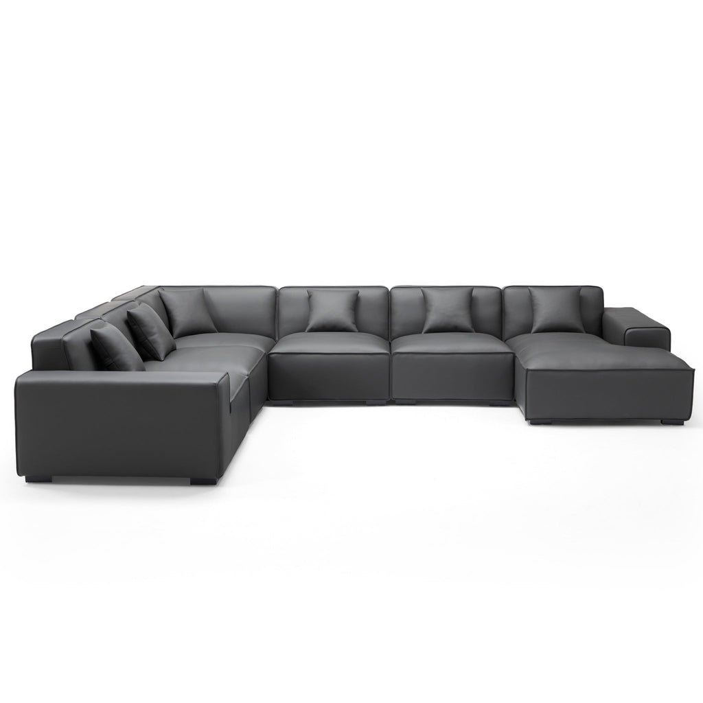 Canapé d'angle modulaire en cuir noir Domus en forme de U