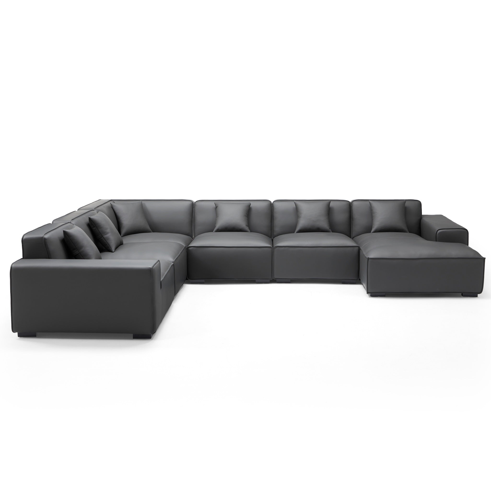 Canapé d'angle modulaire en cuir noir Domus en forme de U