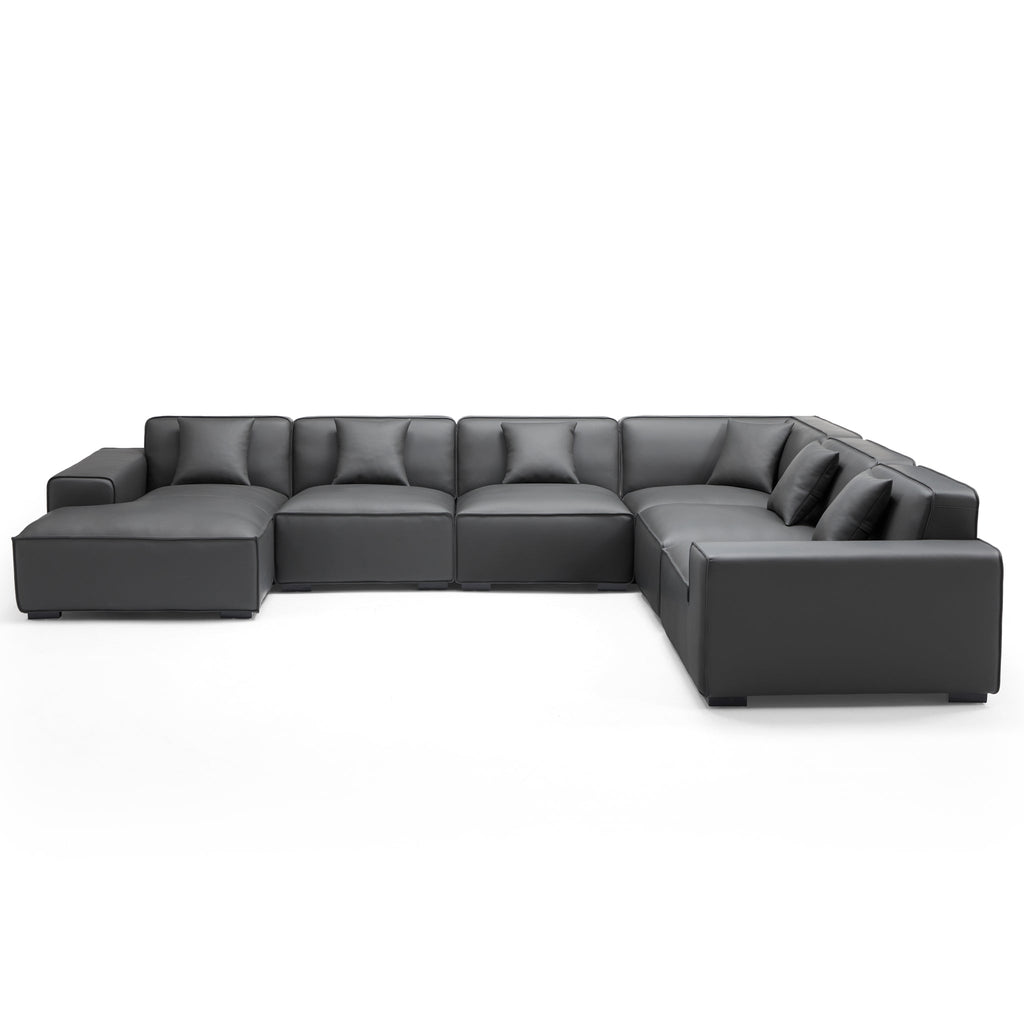 Canapé d'angle modulaire en cuir noir Domus en forme de U