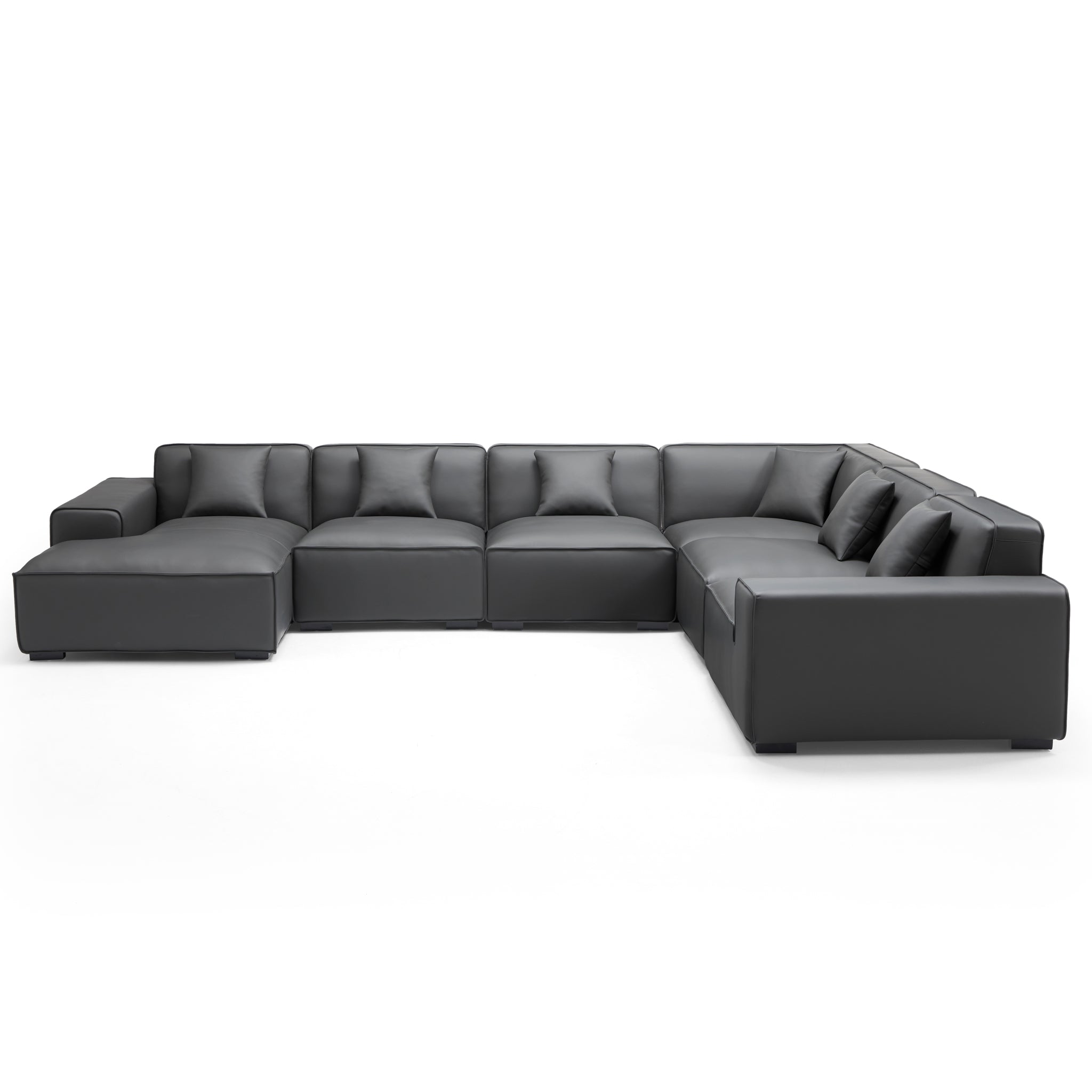 Canapé d'angle modulaire en cuir noir Domus en forme de U