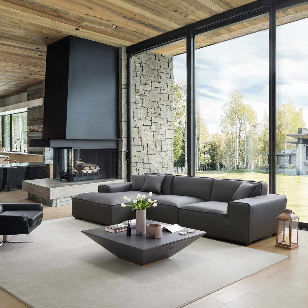 Canapé d'angle modulaire en cuir beige Domus