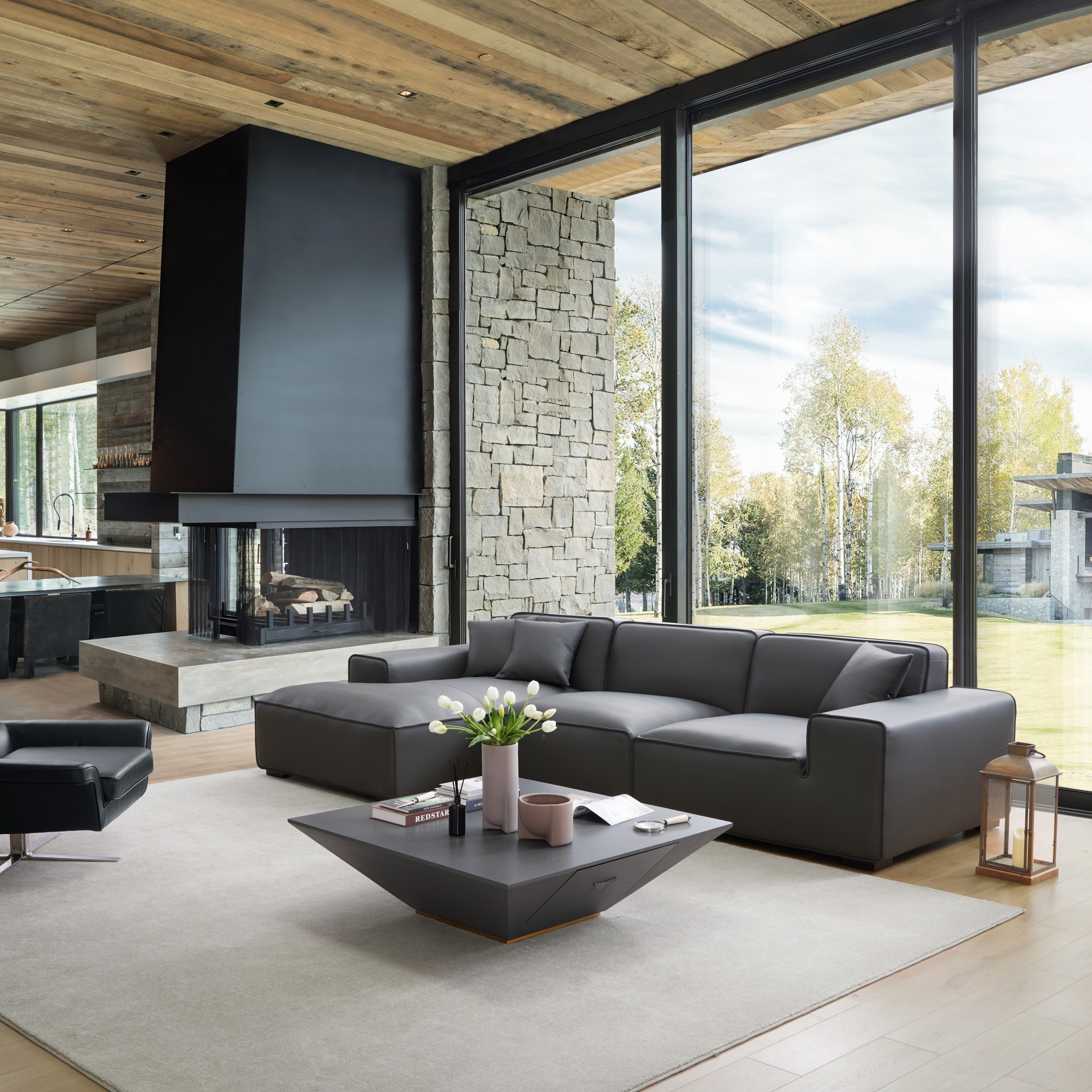 Canapé d'angle modulaire en cuir kaki Domus