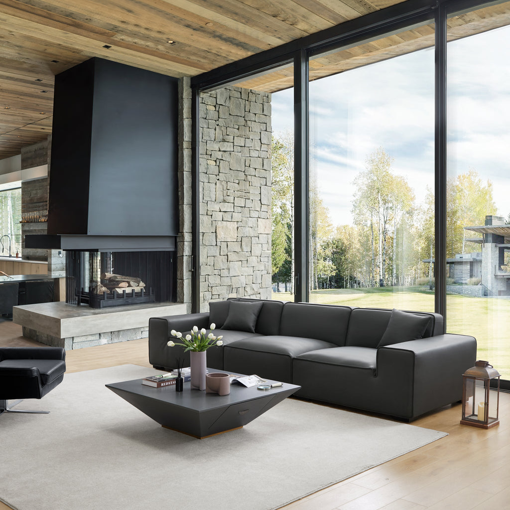 Canapé modulaire en cuir kaki Domus