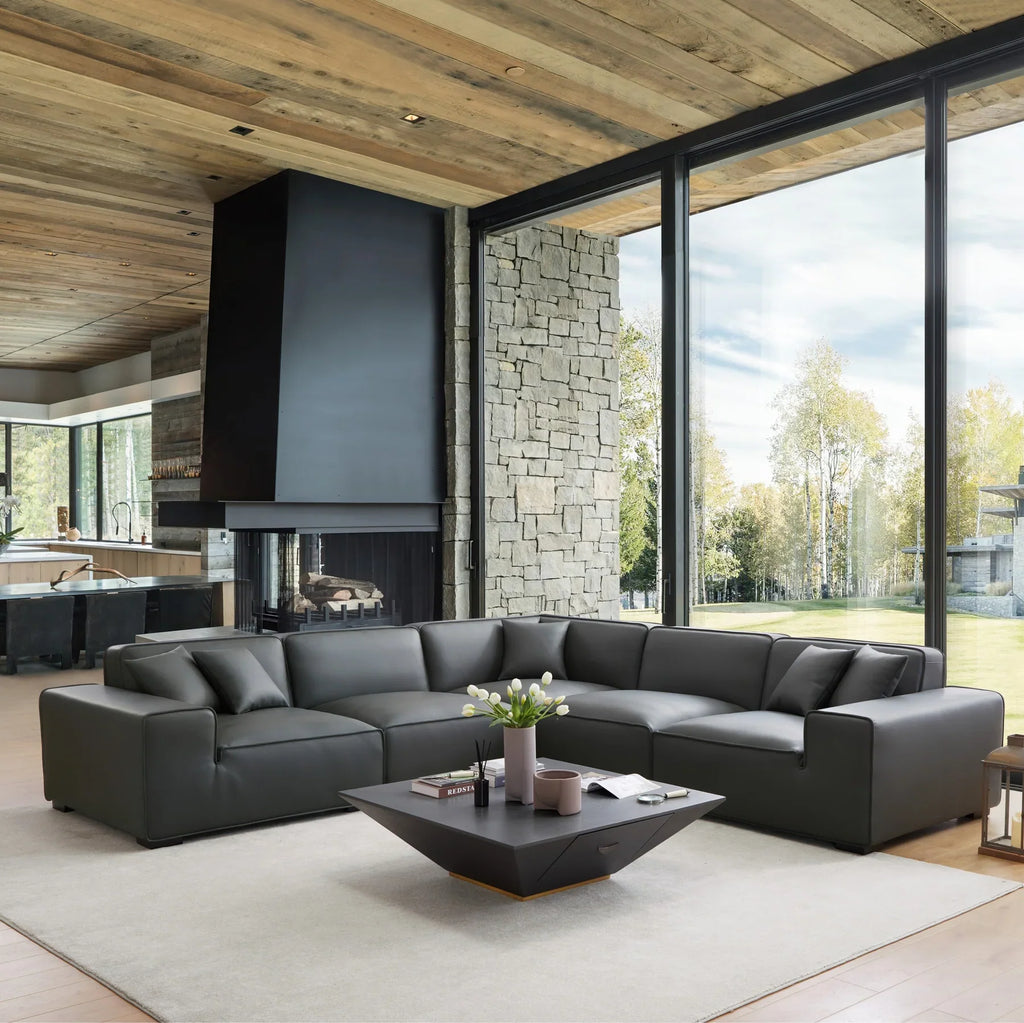 Canapé d'angle modulaire en cuir kaki Domus