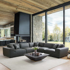 Canapé d'angle modulaire en cuir kaki Domus