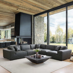 Canapé d'angle modulaire en cuir beige Domus