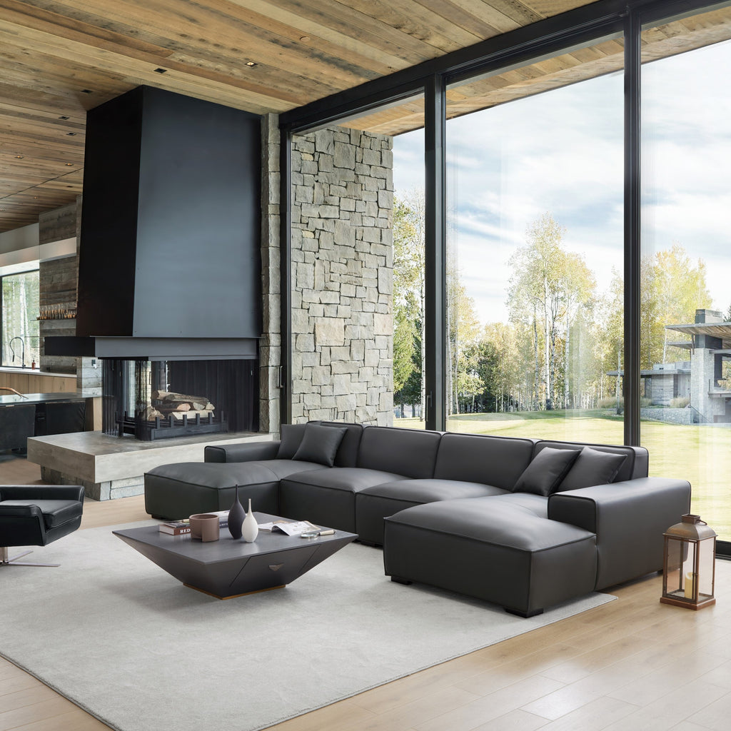 Canapé d'angle modulaire en cuir gris foncé Domus