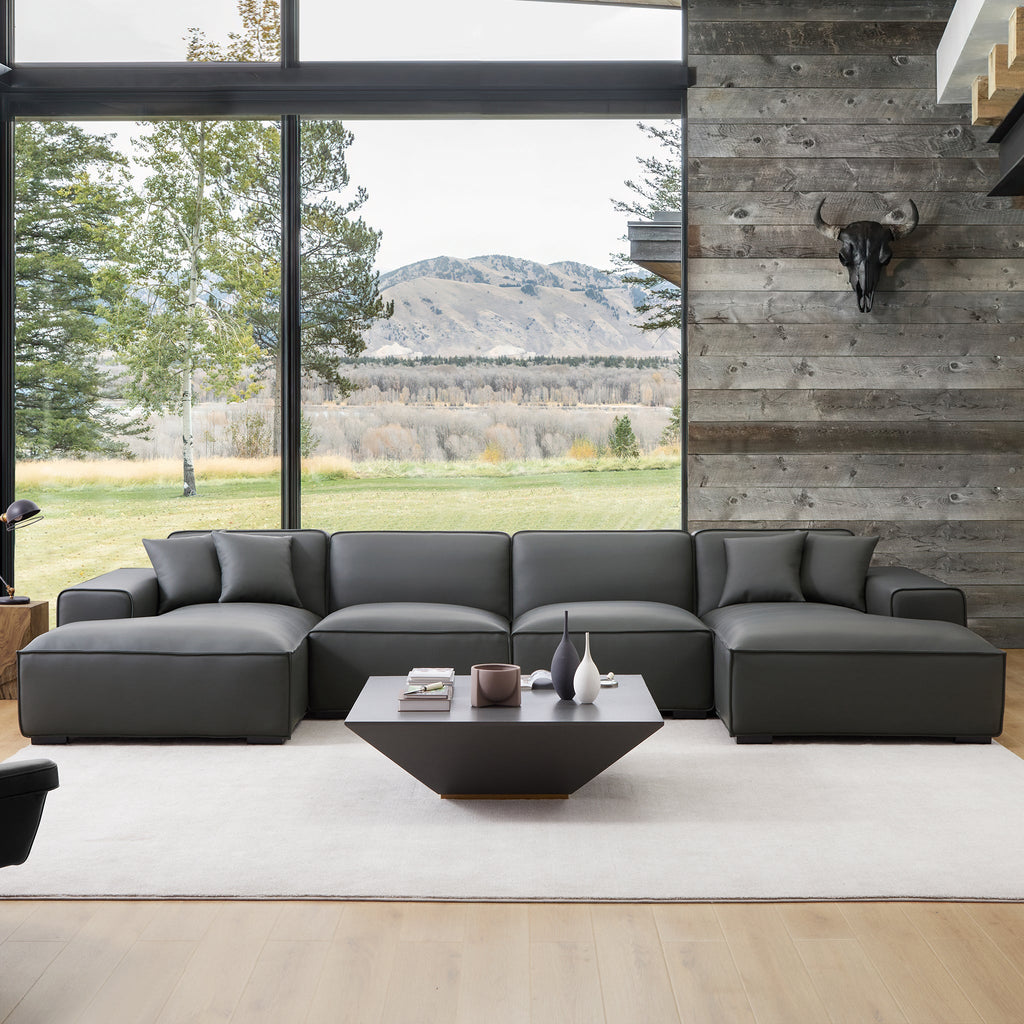 Canapé d'angle double modulaire en cuir marron Domus