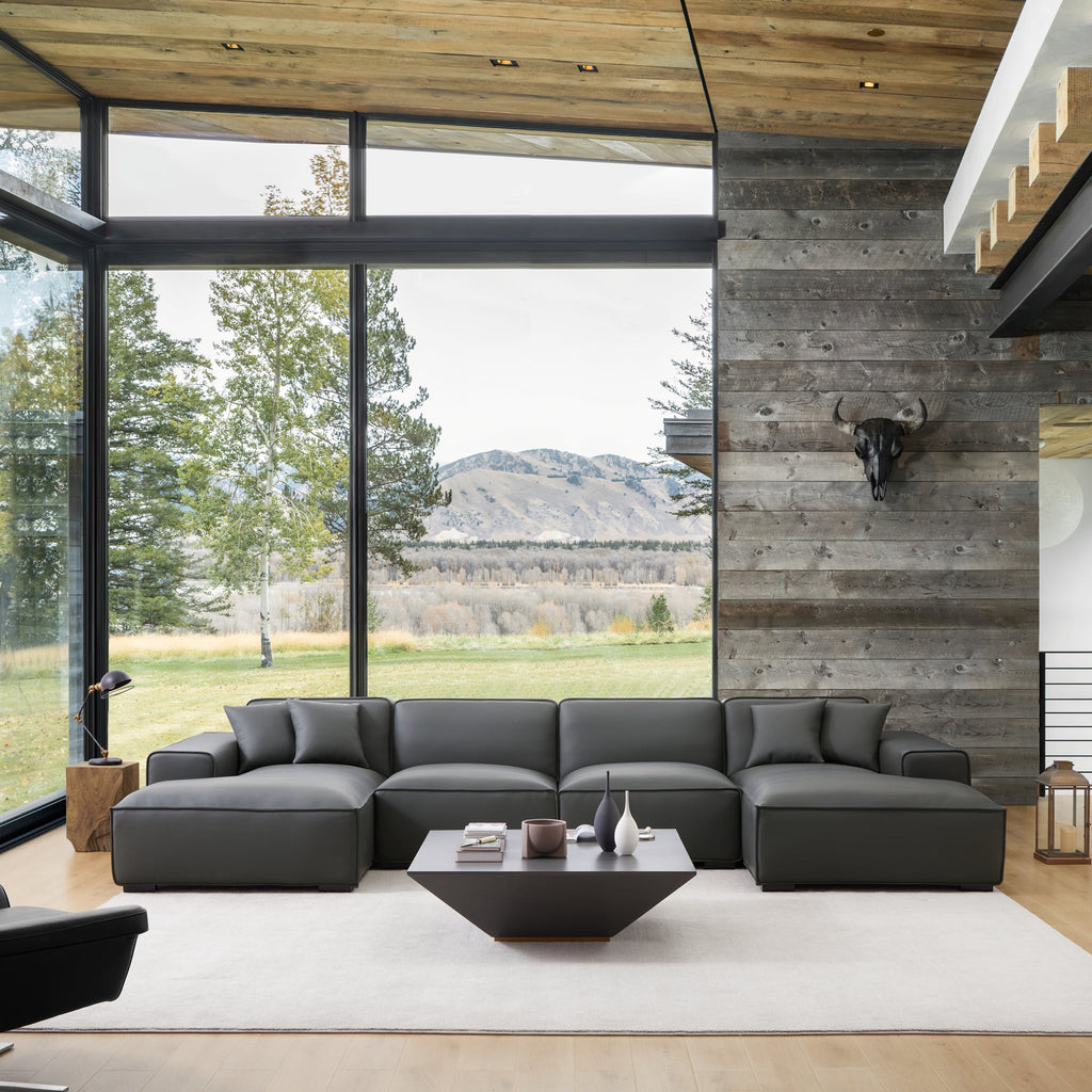 Canapé d'angle modulaire en cuir kaki Domus