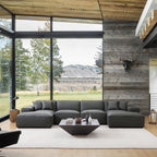 Canapé d'angle modulaire en cuir kaki Domus