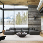 Canapé d'angle double modulaire en cuir noir Domus