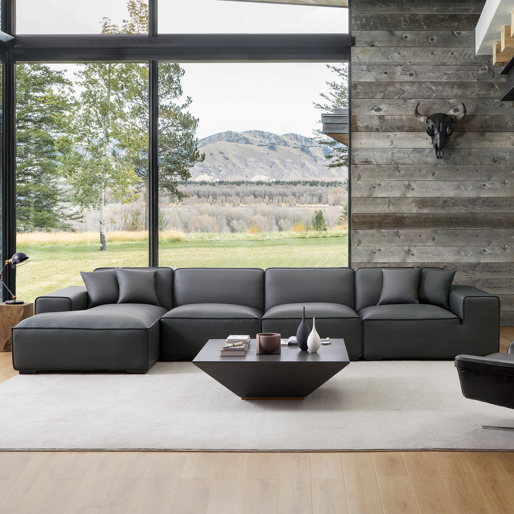 Canapé d'angle modulaire en cuir marron Domus