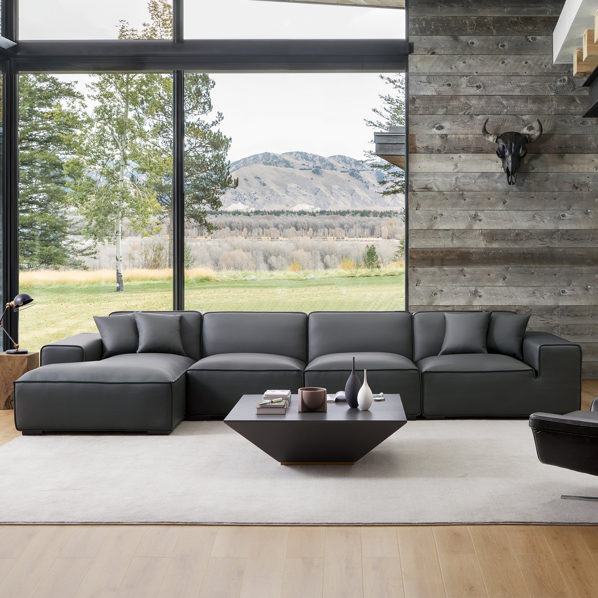 Canapé d'angle modulaire en cuir marron Domus