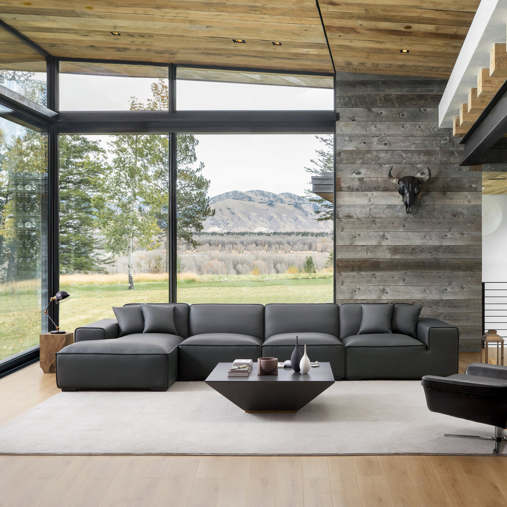 Canapé d'angle modulaire en cuir gris foncé Domus