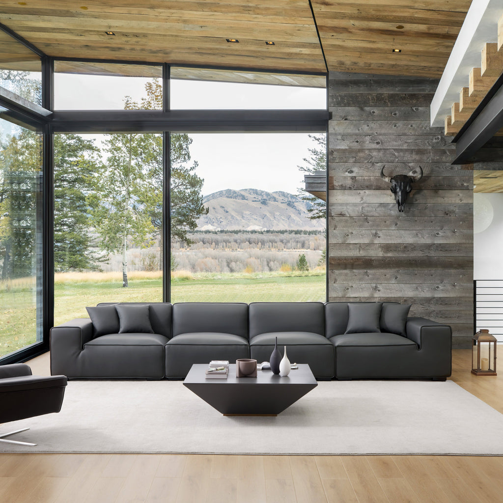 Canapé modulaire en cuir gris foncé Domus