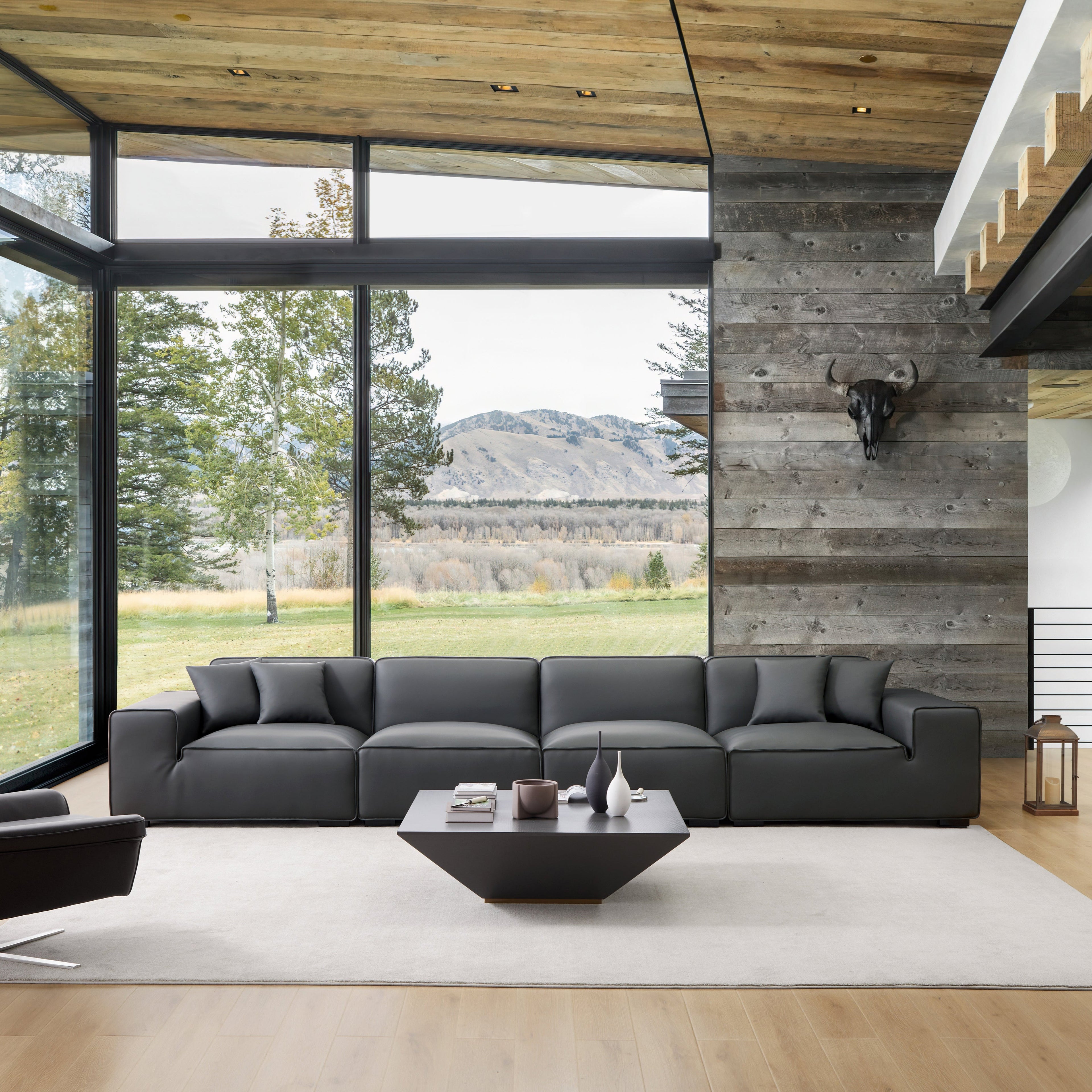 Canapé modulaire en cuir gris foncé Domus