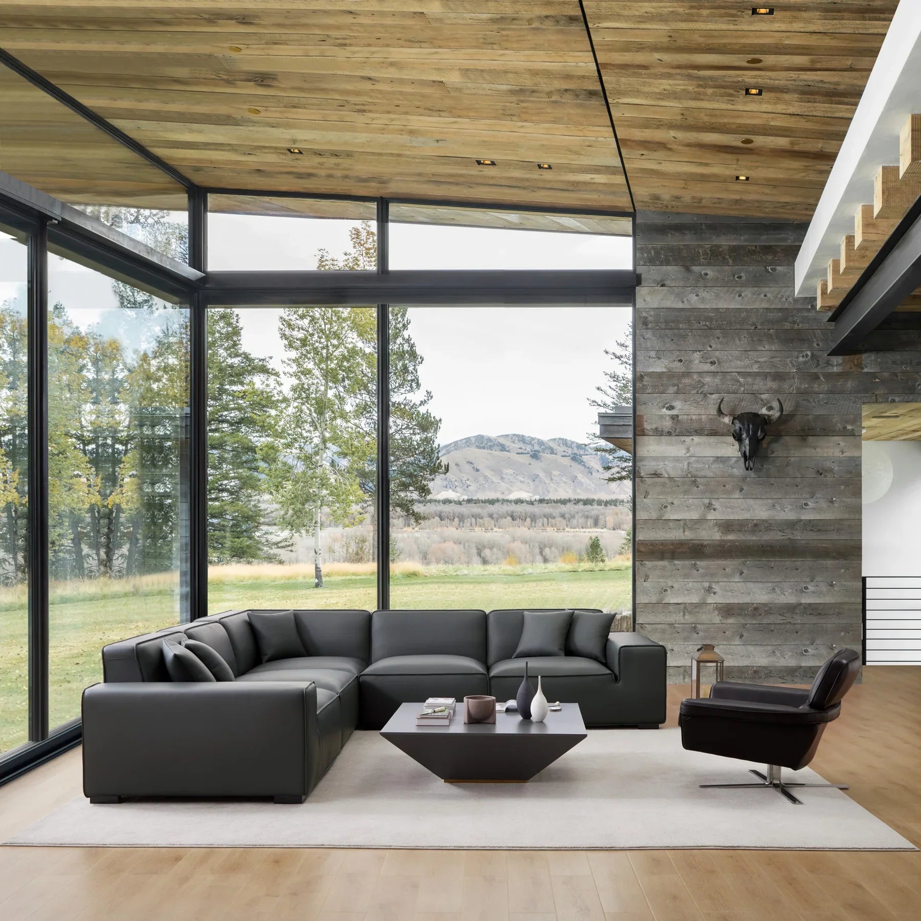 Canapé d'angle modulaire en cuir kaki Domus