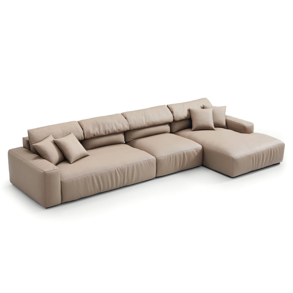 Canapé d'angle en cuir marron kaki