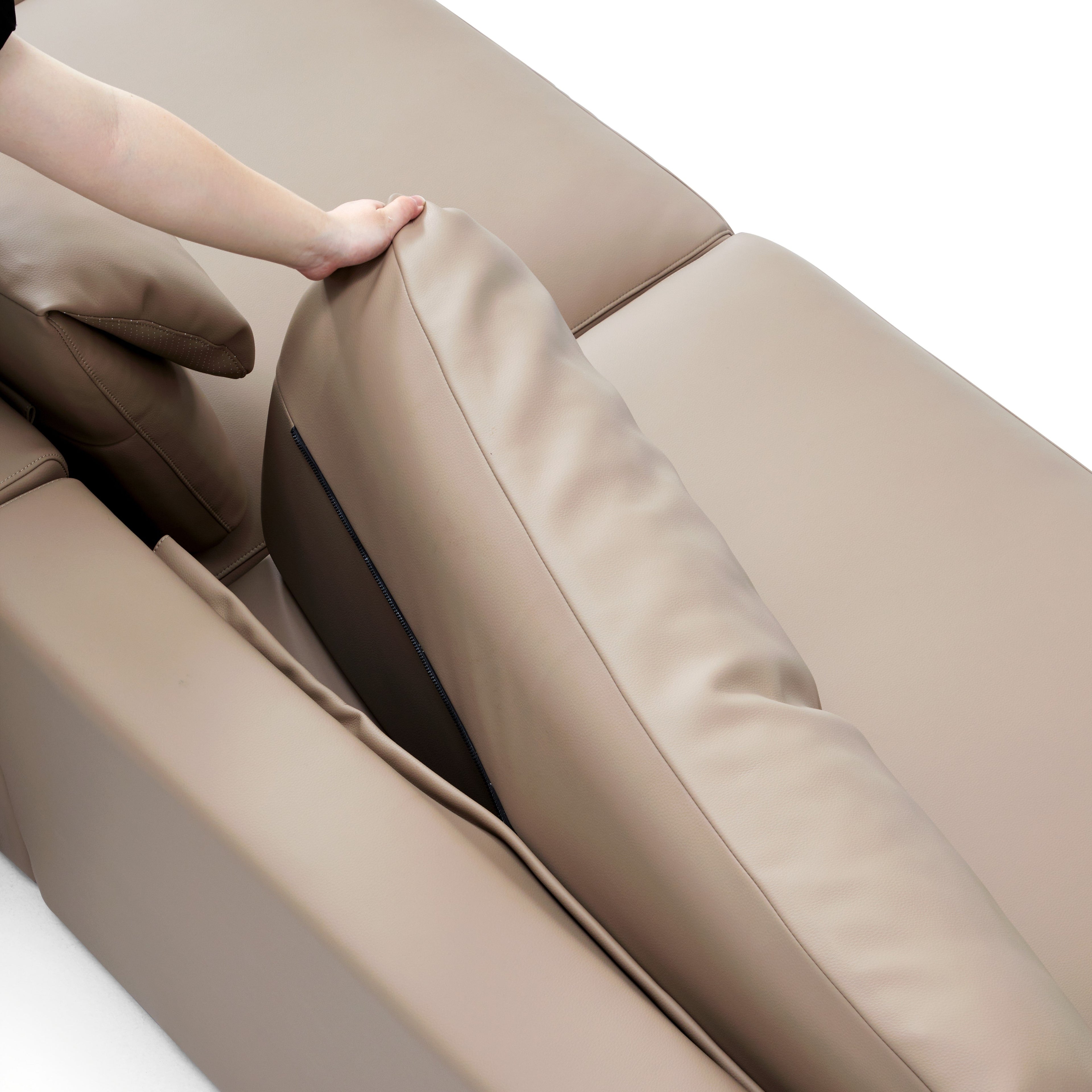 Canapé sectionnel double en cuir marron kaki