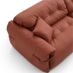 Canapé en cuir véritable brun rougeâtre capitonné beurre