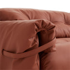 Canapé en cuir véritable brun rougeâtre capitonné beurre