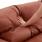 Canapé en cuir véritable brun rougeâtre capitonné beurre