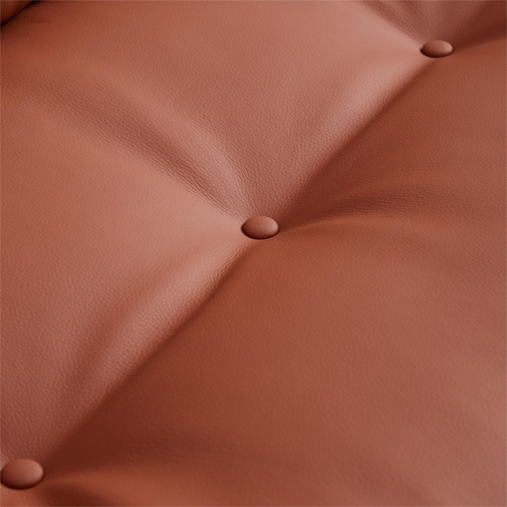 Canapé en cuir véritable brun rougeâtre capitonné beurre