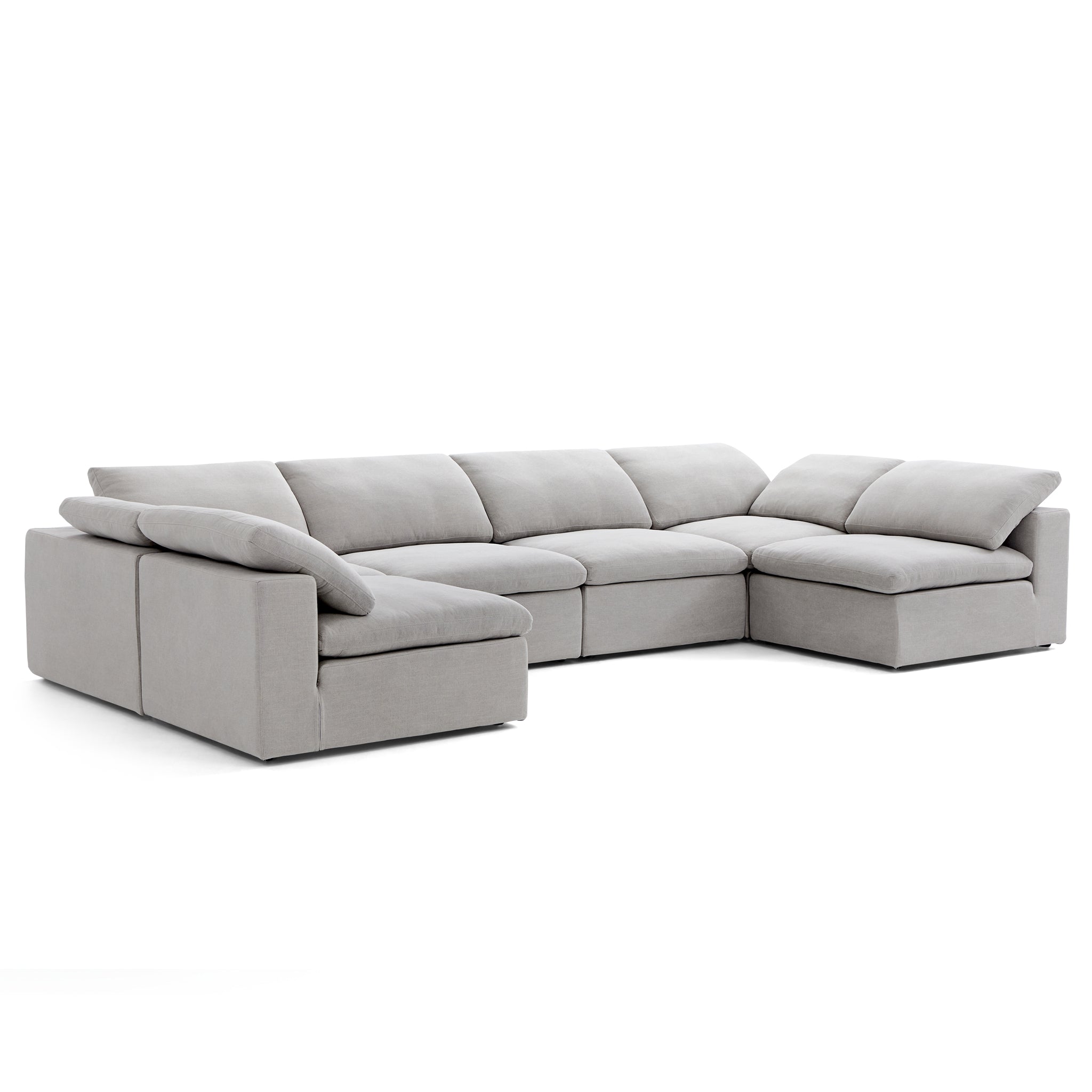 Canapé d'angle en U gris tendre Wabi-Sabi avec extrémités ouvertes