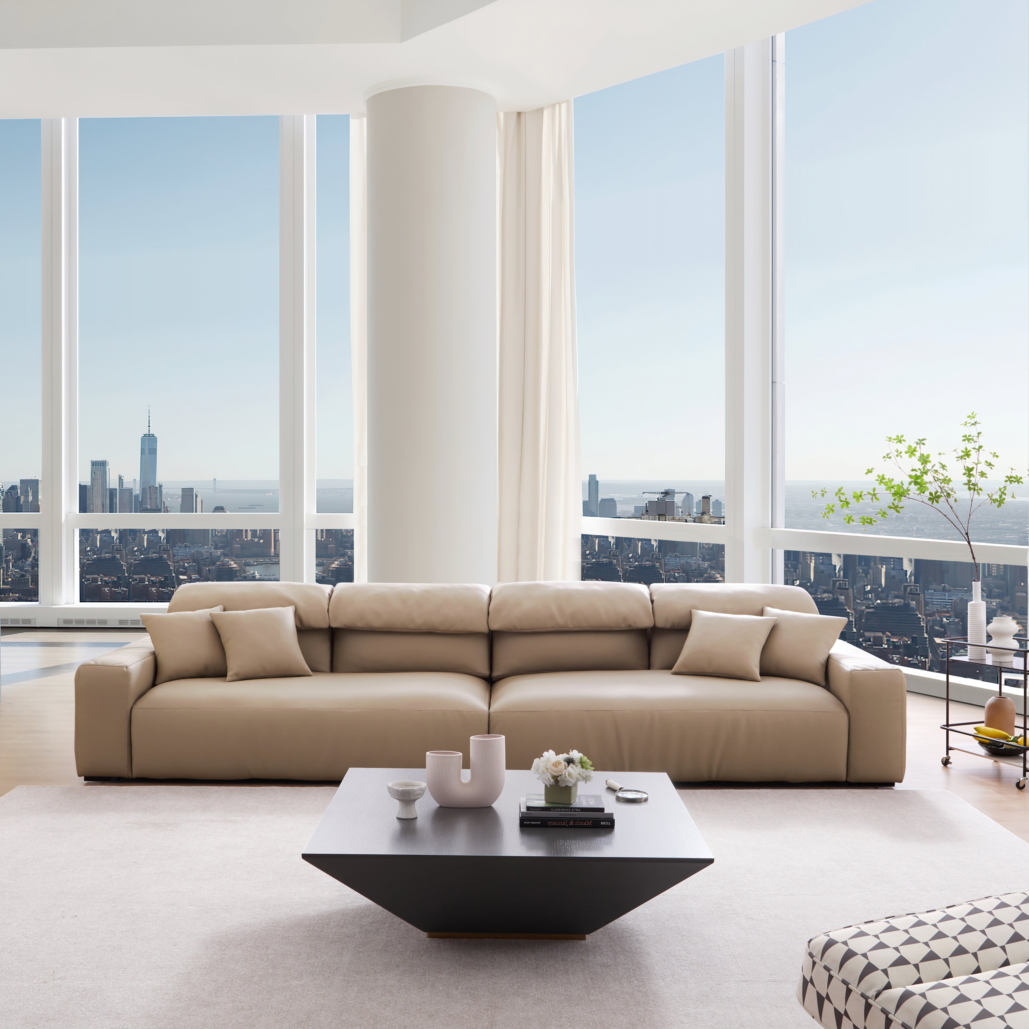 Canapé en cuir marron kaki