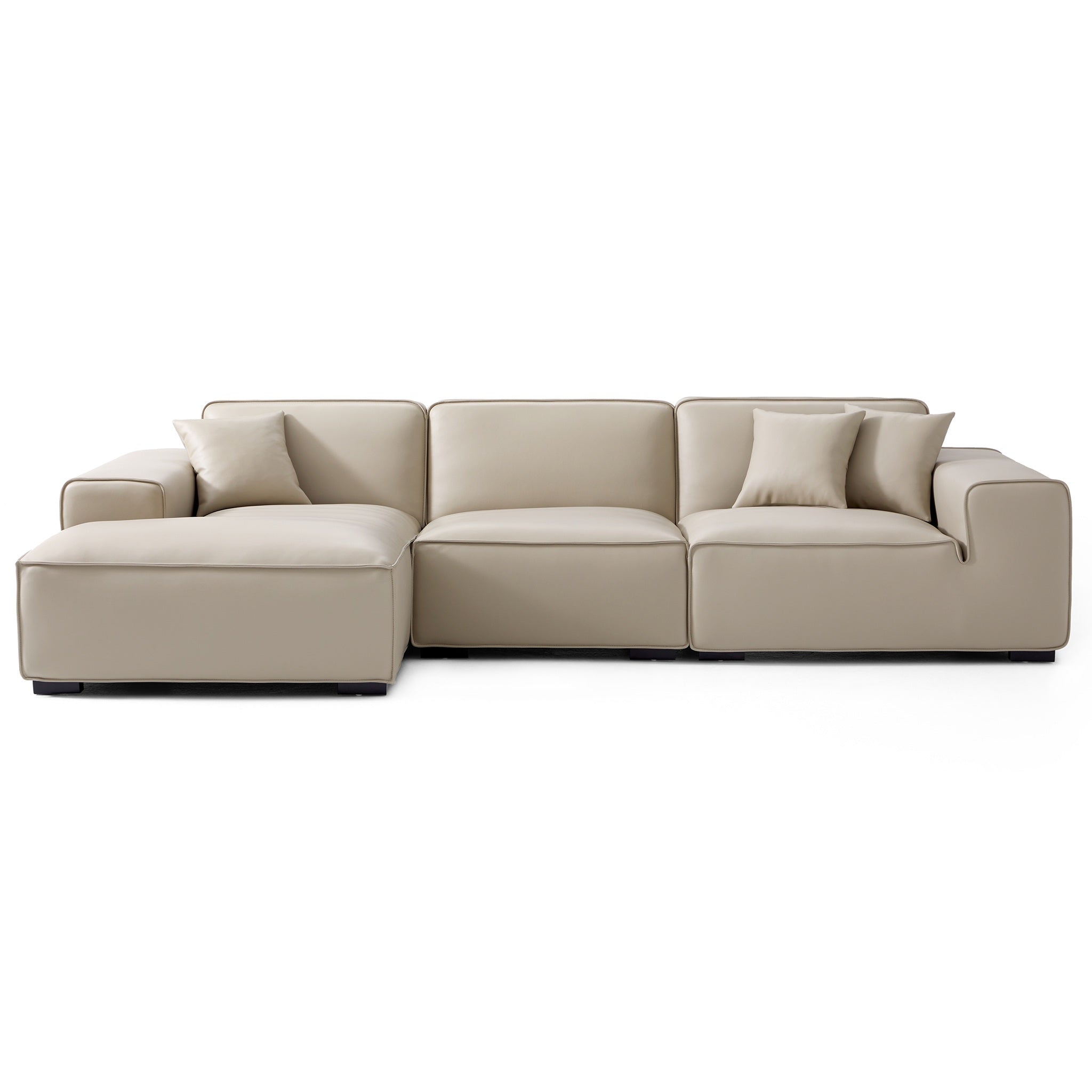 Canapé d'angle modulaire en cuir beige Domus