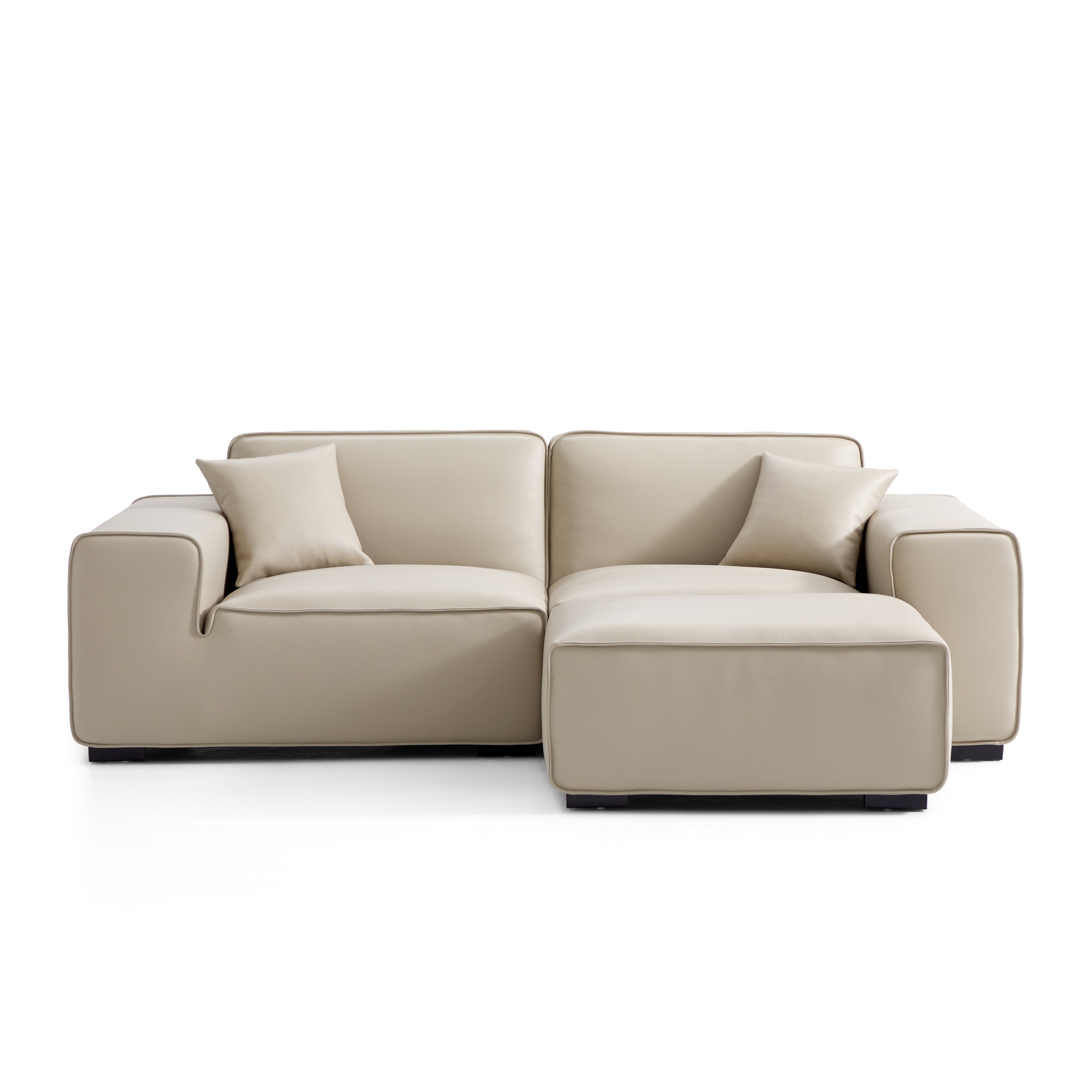 Canapé et pouf modulaires en cuir kaki Domus