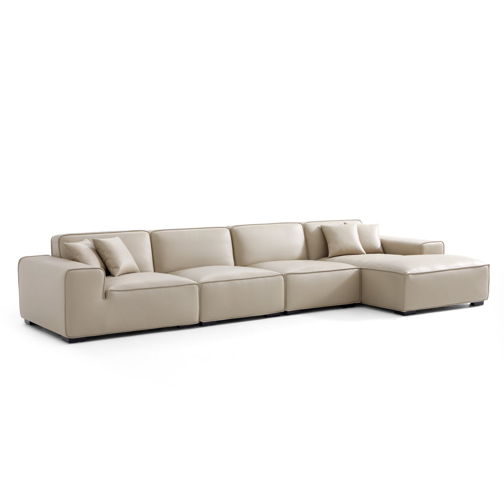 Canapé d'angle modulaire en cuir beige Domus