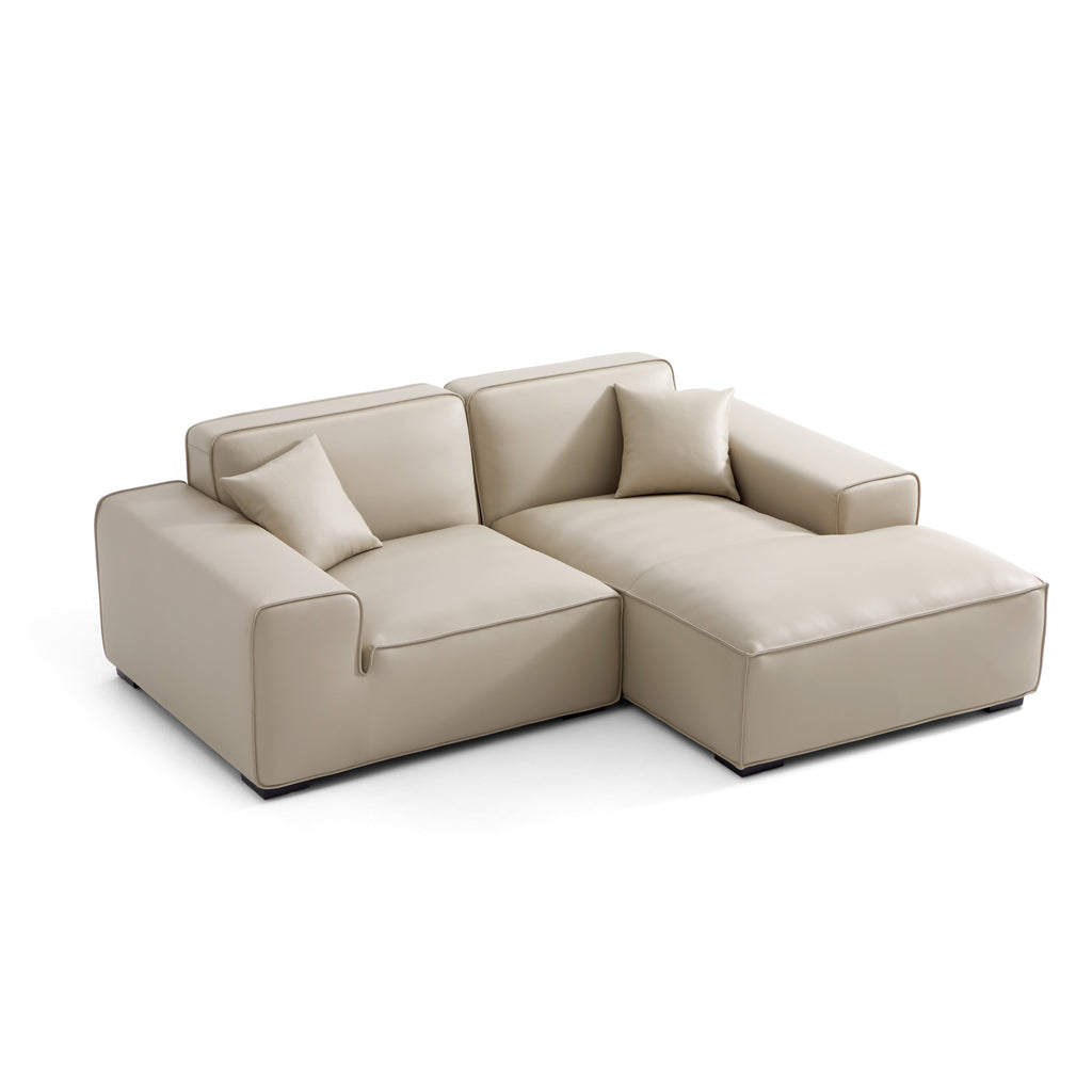 Canapé d'angle modulaire en cuir beige Domus