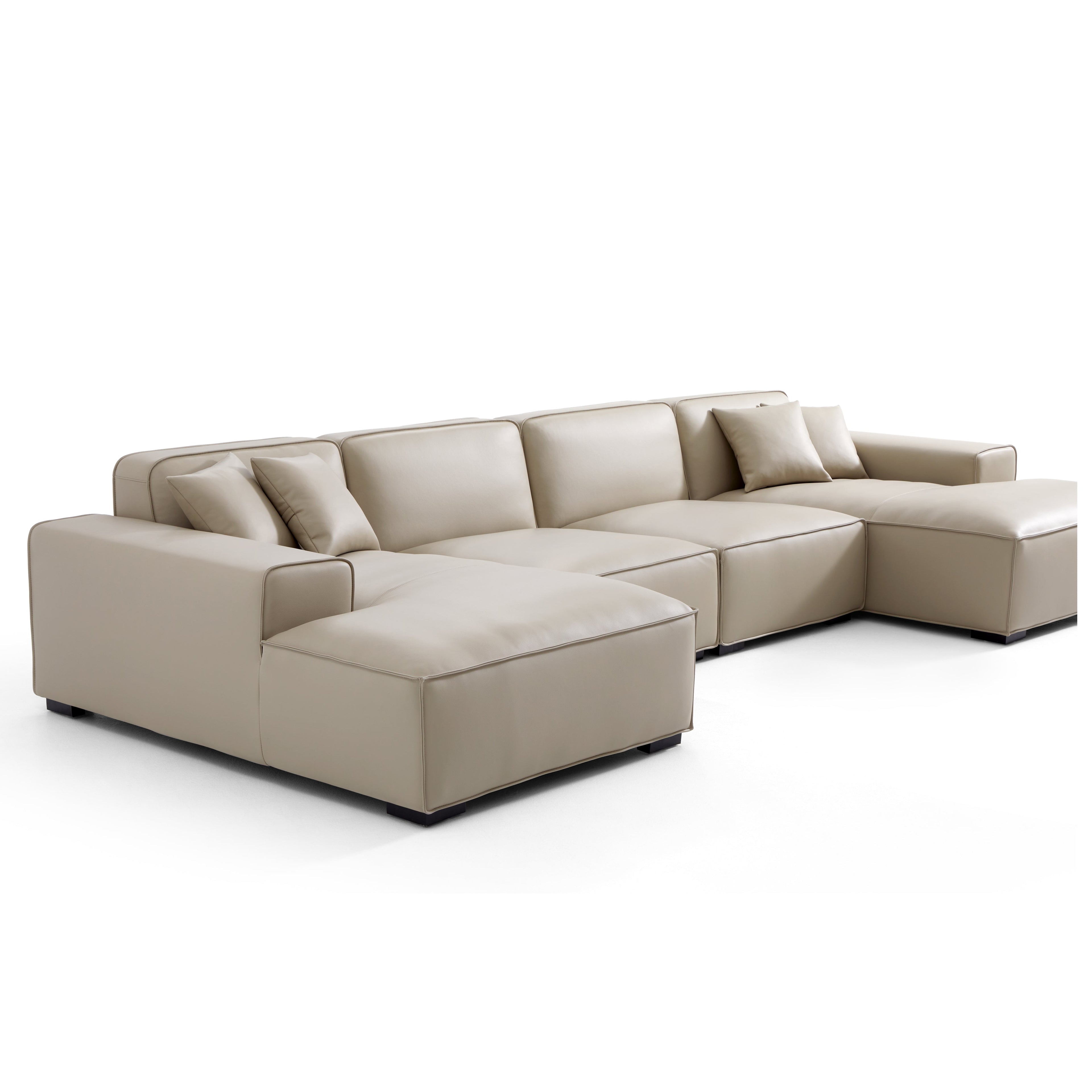 Canapé d'angle double modulaire en cuir marron Domus