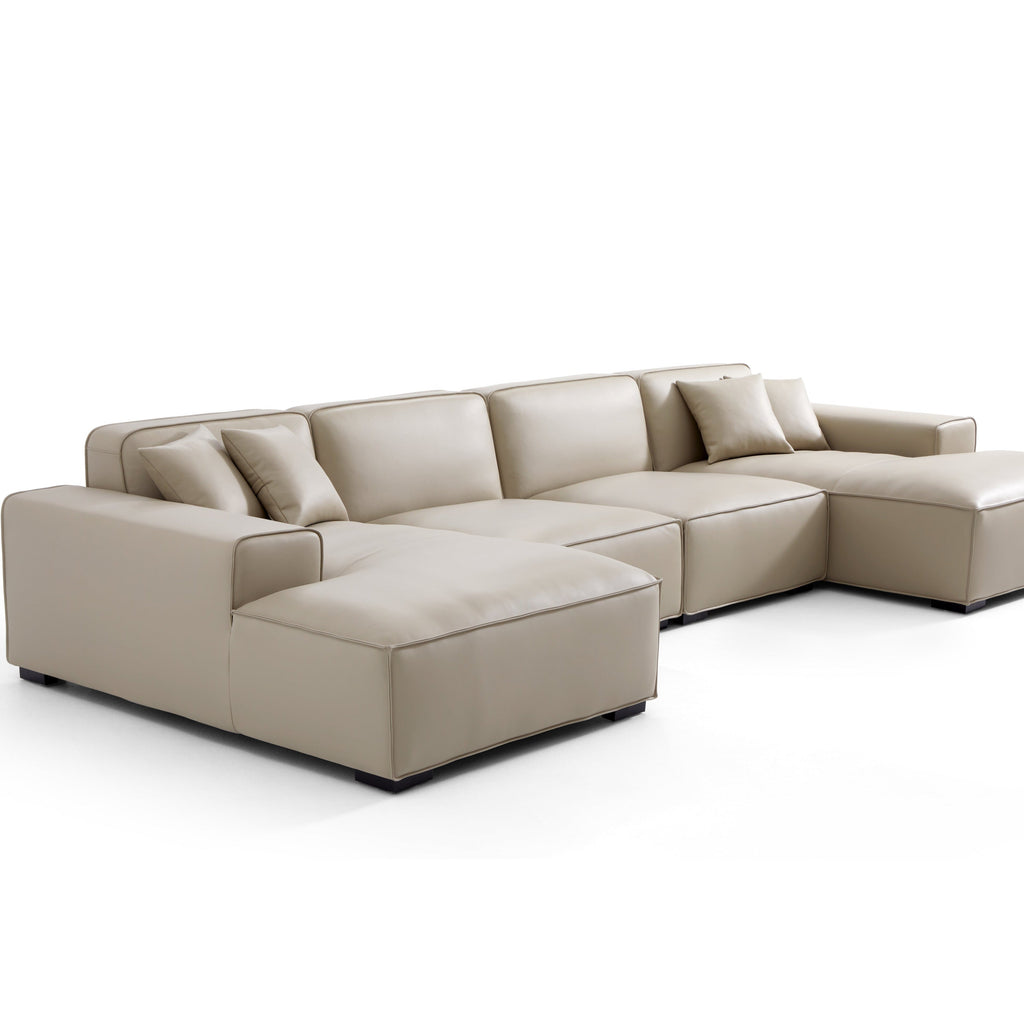 Canapé d'angle double modulaire en cuir beige Domus
