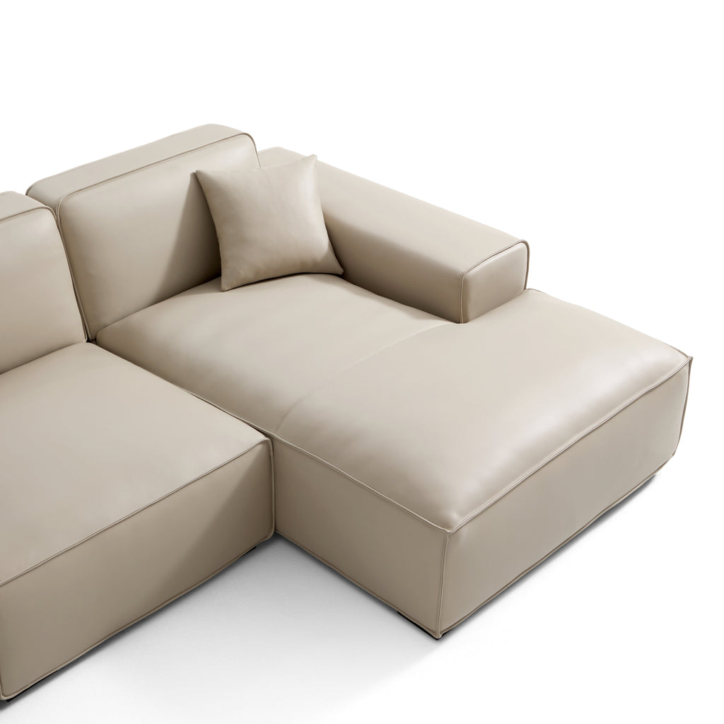 Canapé d'angle modulaire en cuir beige Domus