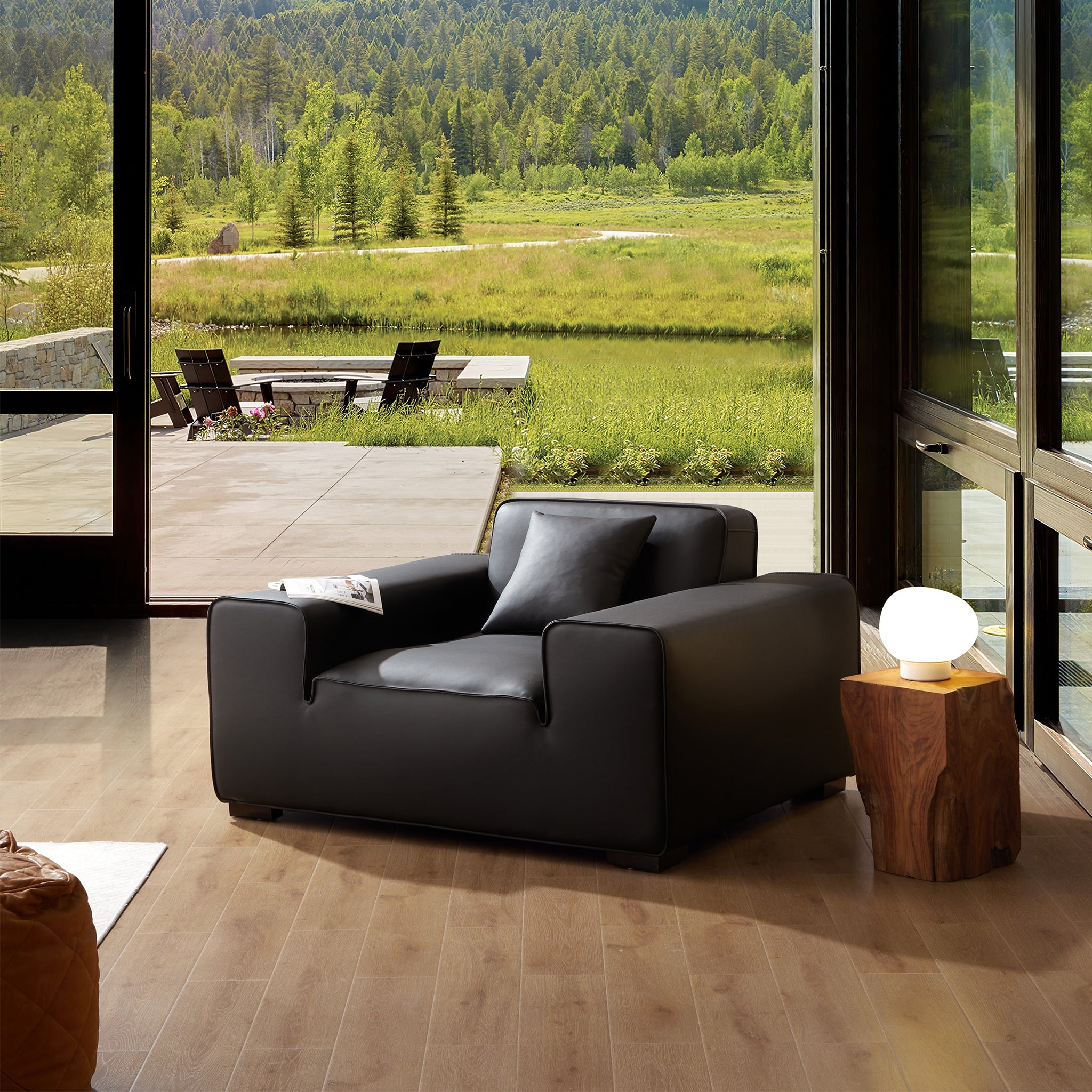 Fauteuil modulaire en cuir noir Domus