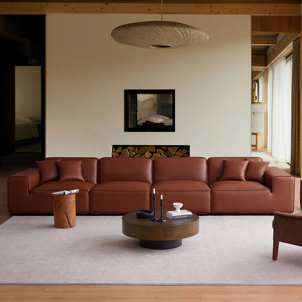 Canapé modulaire en cuir beige Domus