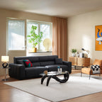 Canapé en cuir véritable noir Noir Luxe