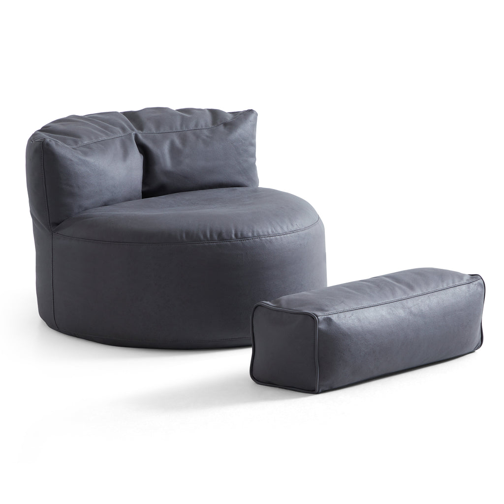 Pouf Eclipse Lounge Leathaire gris foncé avec ottoman