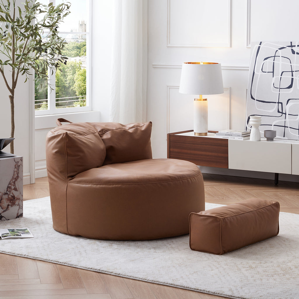 Pouf Eclipse Lounge Leathaire gris foncé avec ottoman