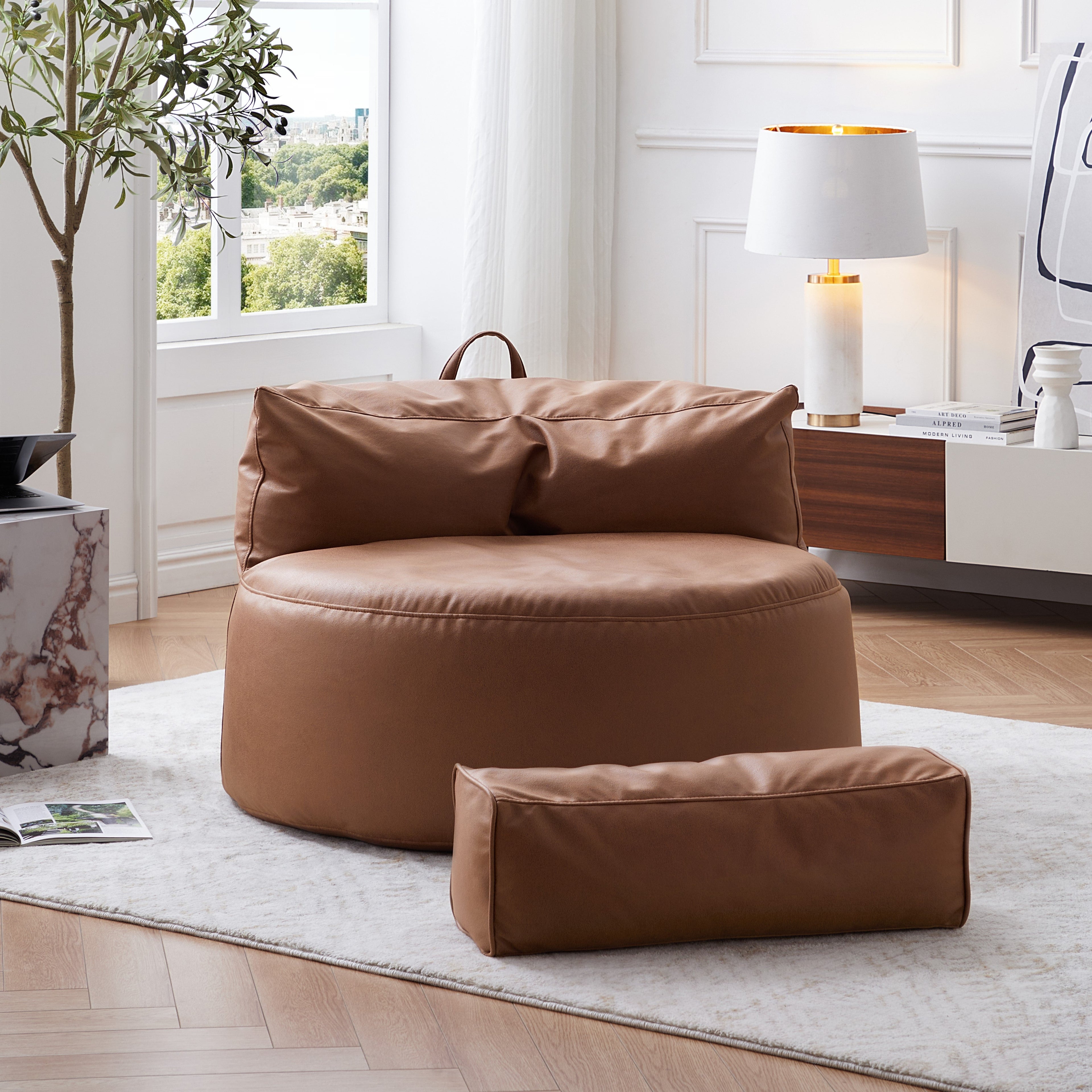 Pouf Eclipse Lounge Leathaire gris foncé avec ottoman