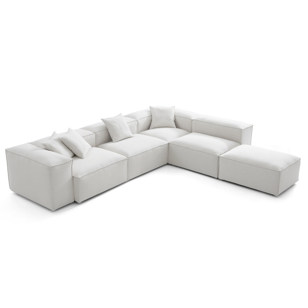 Canapé modulable blanc en L et pouf Freedom